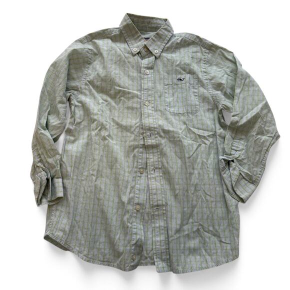 Vineyard Vines Boys Tucker Shirt Plaid Green White Button Down Cotton Size 7 - Picture 1 of 5